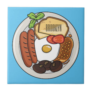 English breakfast cartoon illustration ceramic tile