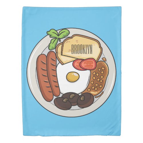 English breakfast cartoon illustration duvet cover