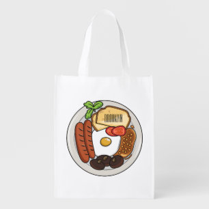 English breakfast cartoon illustration grocery bag