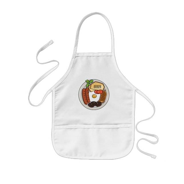 English breakfast cartoon illustration kids' apron (Front)