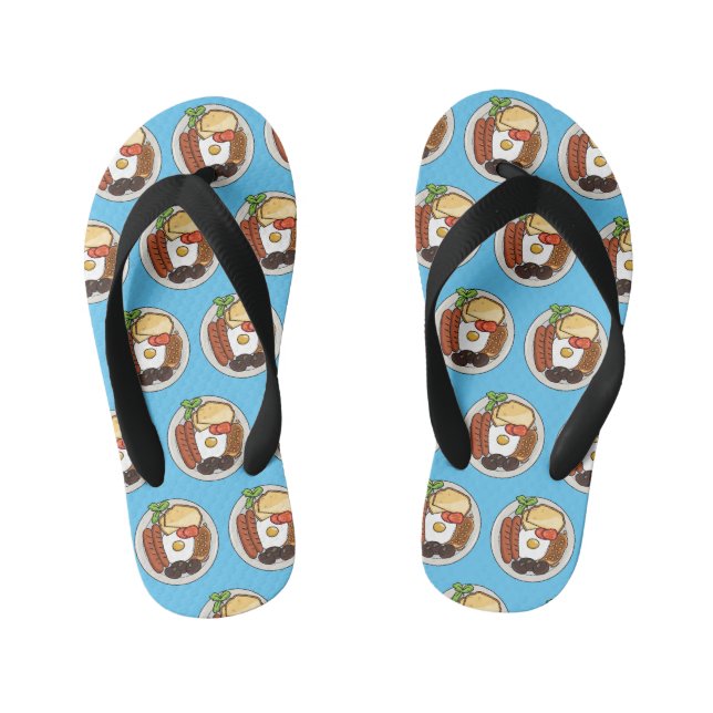 English breakfast cartoon illustration kid's flip flops (Footbed)