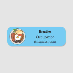 English breakfast cartoon illustration name tag