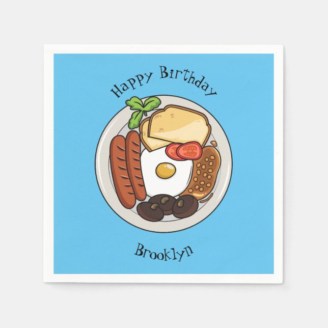 English breakfast cartoon illustration napkins (Front)