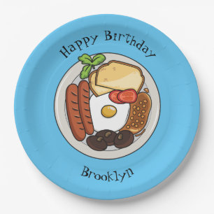 English breakfast cartoon illustration paper plates
