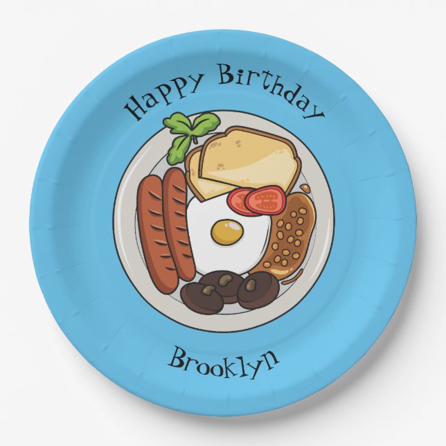 English breakfast cartoon illustration paper plates (Front)
