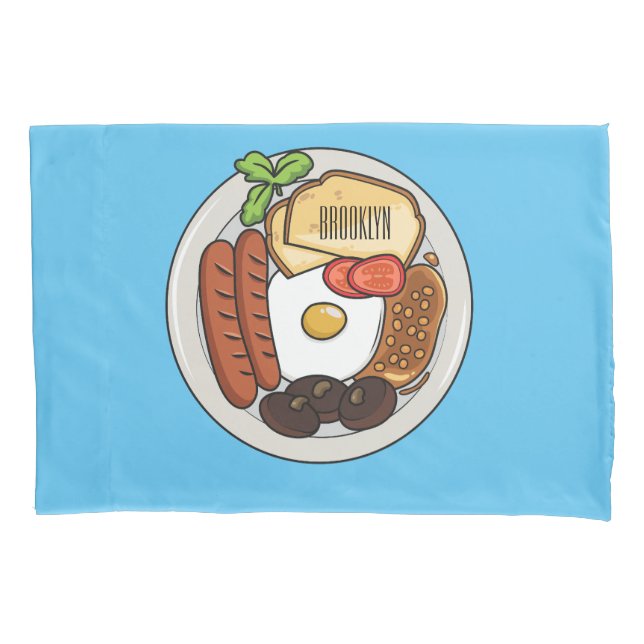 English breakfast cartoon illustration pillow case (Front)