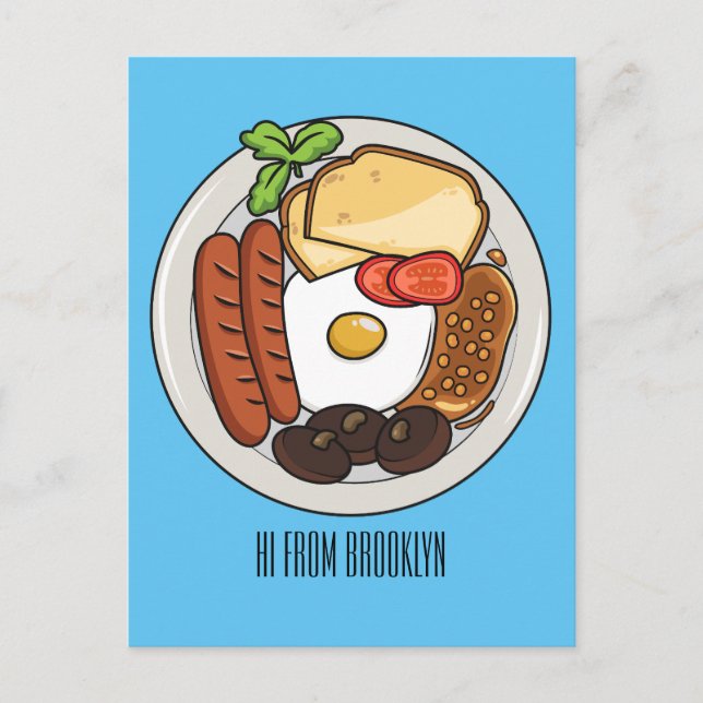 English breakfast cartoon illustration postcard (Front)