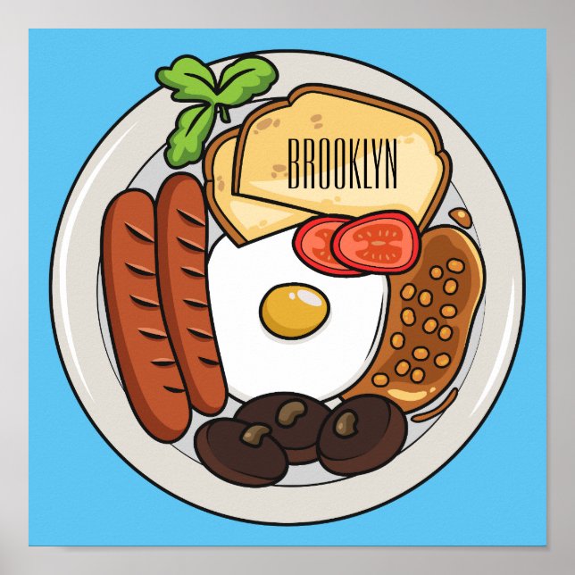 English breakfast cartoon illustration poster (Front)