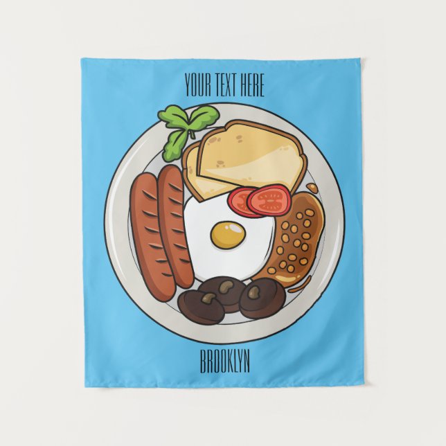 English breakfast cartoon illustration tapestry (Front)