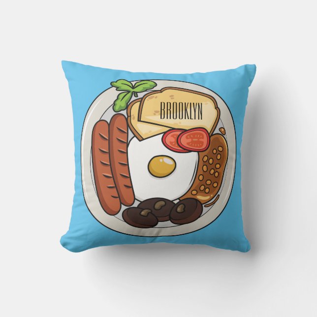 English breakfast cartoon illustration throw pillow (Front)