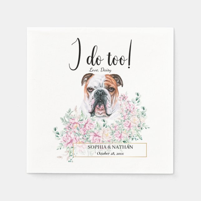 English British Bulldog Wedding Cocktail Napkins (Front)