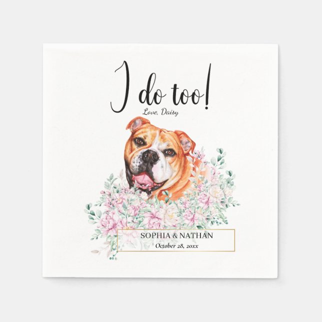 English British Bulldog Wedding Cocktail Napkins (Front)