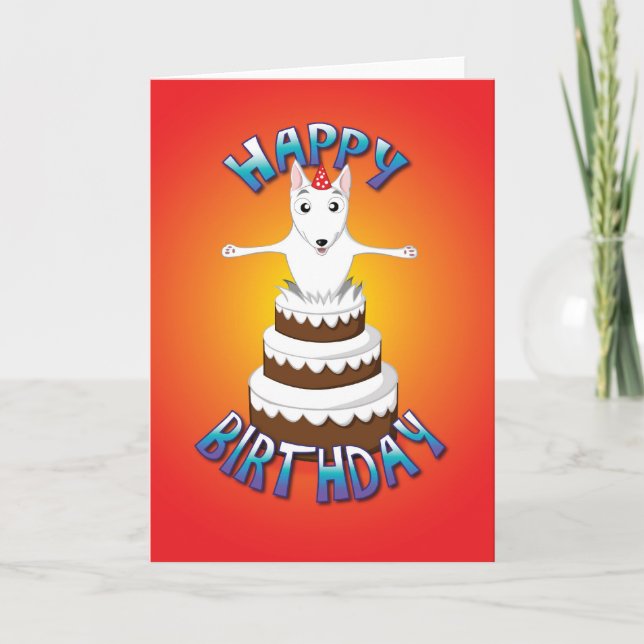 english bull terrier - cake - happy birthday card (Front)