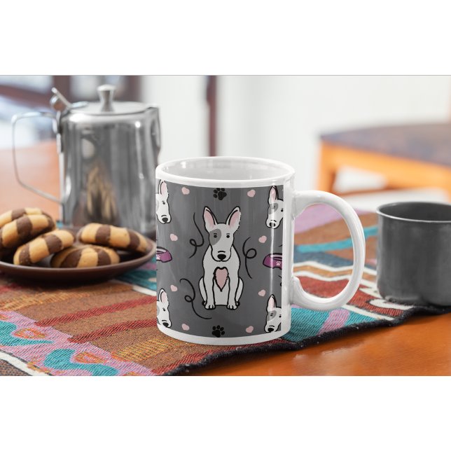 English Bull Terrier Coffee Mug | Cute Dog Lover  (White Bull Terrier Dog Art on Ceramic Coffee Mug.)