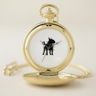English Bull Terrier Dog Christmas Lights Pocket Watch