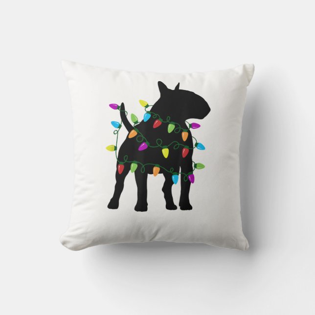 English Bull Terrier Dog Christmas Lights  Throw Pillow (Front)