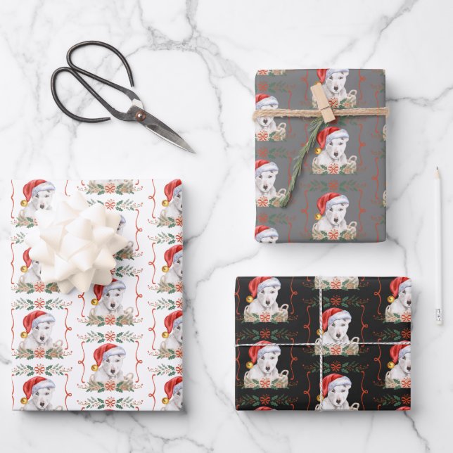 English Bull Terrier Dog Christmas Pattern Wrapping Paper Sheets (Front)