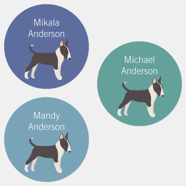 English Bull Terrier dog colors waterproof label (Group)