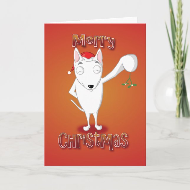 english bull terrier - mistletoe - merry christmas holiday card (Front)