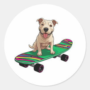 English Bull Terrier on a Skateboard Classic Round Sticker