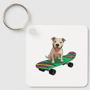 English Bull Terrier on a Skateboard Keychain