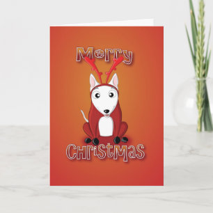 english bull terrier-reindeer custom-merry xmas holiday card