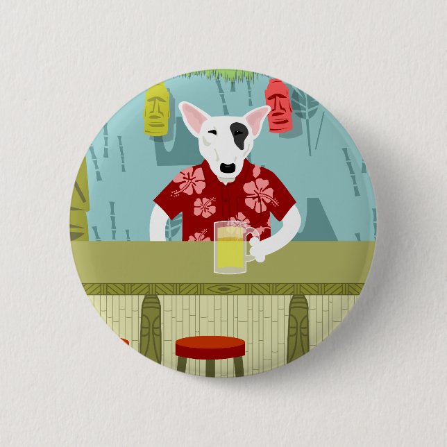 English Bull Terrier Tiki Bar Pinback Button (Front)