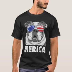 English Bulldog 4Th Of July  Merica Dog USA Flag T-Shirt