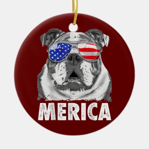 English Bulldog 4th Of July Merica Men USA Flag Ceramic Ornament