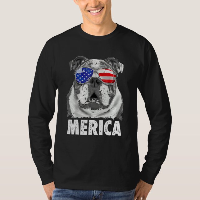 English Bulldog 4th Of July Merica Men Usa Flag T-Shirt (Front)