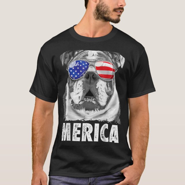 English Bulldog 4th Of July Merica Men Usa Flag T-Shirt (Front)