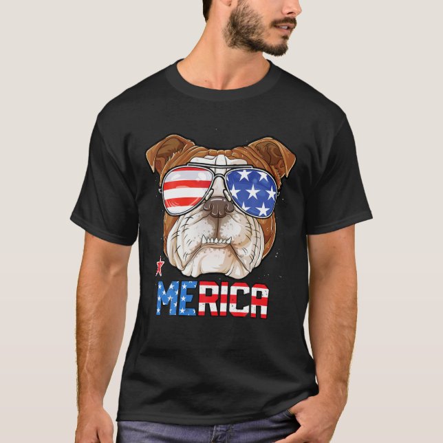 English Bulldog 4Th Of July Merica Men Women Ameri T-Shirt (Front)