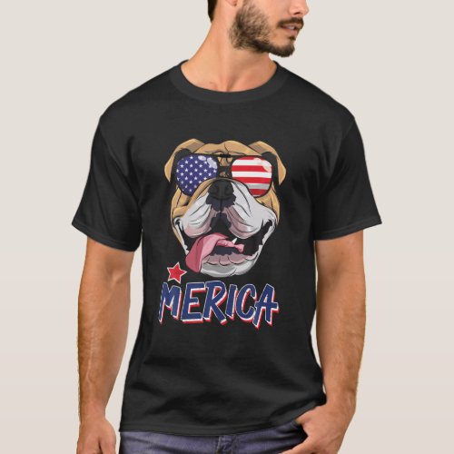 English Bulldog 4th Of July Merica Sunglasses USA  T_Shirt