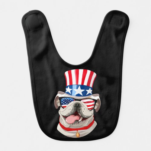 English Bulldog American Flag Hat 4th of July Dog Baby Bib