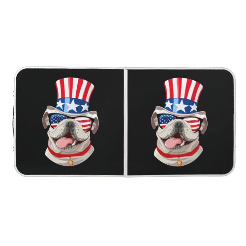 English Bulldog American Flag Hat 4th of July Dog Beer Pong Table