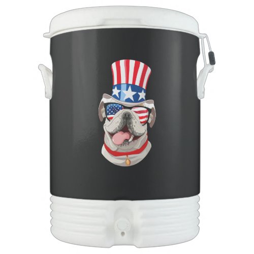English Bulldog American Flag Hat 4th of July Dog Beverage Cooler