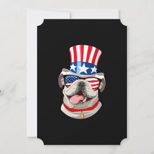 English Bulldog American Flag Hat 4th of July Dog Invitation