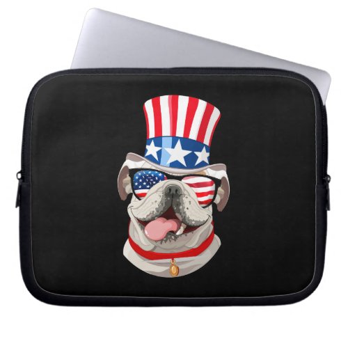 English Bulldog American Flag Hat 4th of July Dog Laptop Sleeve