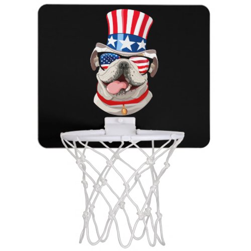 English Bulldog American Flag Hat 4th of July Dog Mini Basketball Hoop