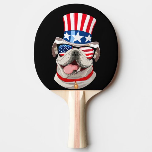 English Bulldog American Flag Hat 4th of July Dog Ping Pong Paddle