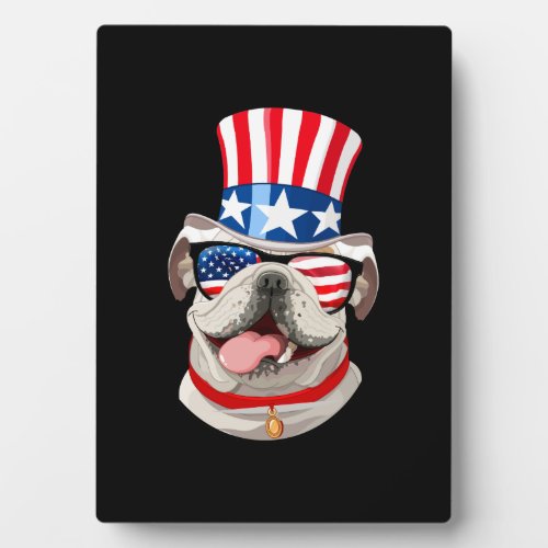 English Bulldog American Flag Hat 4th of July Dog Plaque