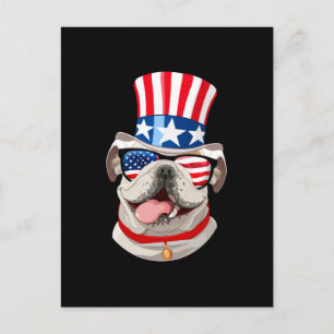 English Bulldog American Flag Hat 4th of July Dog Postcard