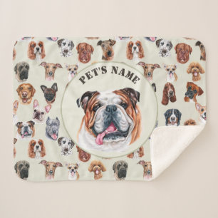 English bulldog and friends personalized pet sherpa blanket