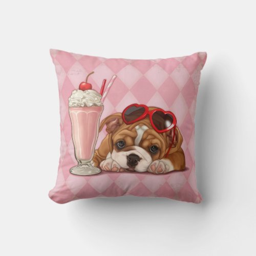 English bulldog and milkshake throw pillow