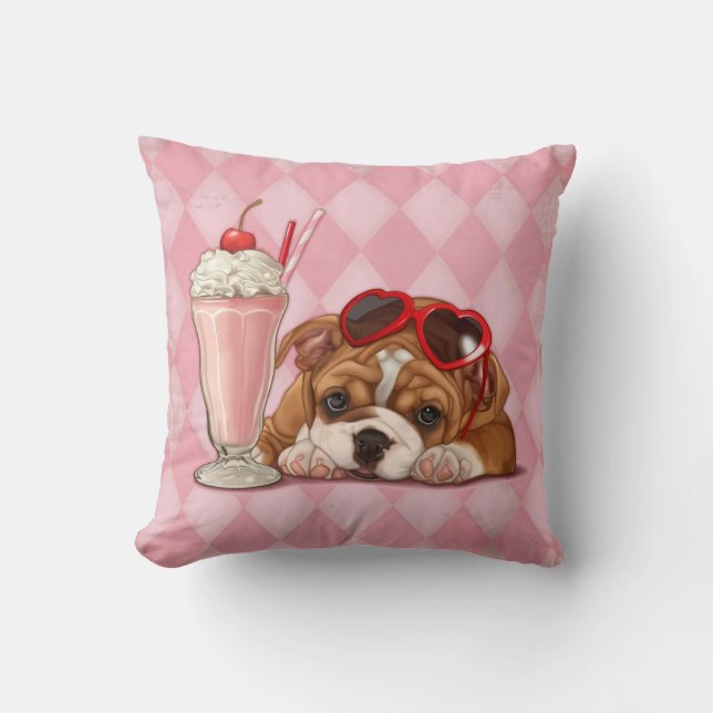 English bulldog and milkshake throw pillow (Front)