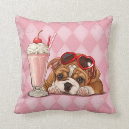 English Bulldog And Milkshake Throw Pillow