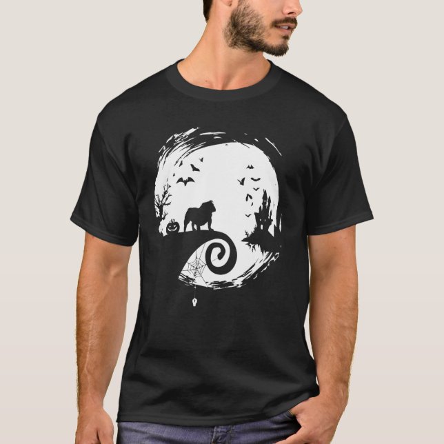 English Bulldog And Moon Halloween Costume T-Shirt (Front)