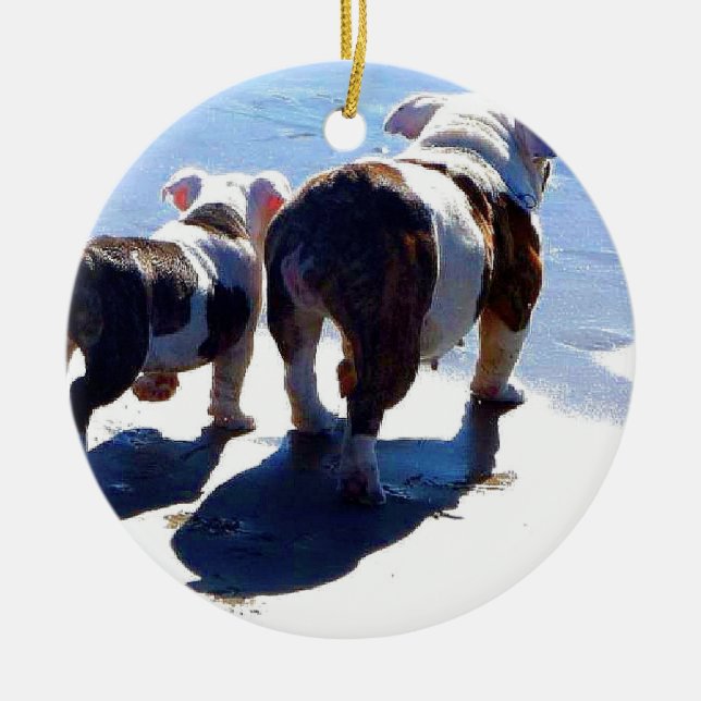 English Bulldog and Puppy Ceramic Ornament (Front)