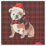 English Bulldog and Red Plaid Christmas Fabric