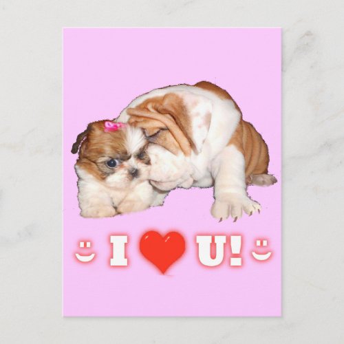English Bulldog and Shih Tzu I LOVE YOU Cards